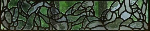 Vitrail contemporain, grisaille, frise, Occitanie, Normandie