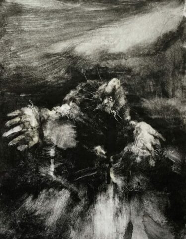 Monotype contemporain en noir et blanc d'un animal, taupe, par Mathilde du Mesnildot, Hongrie