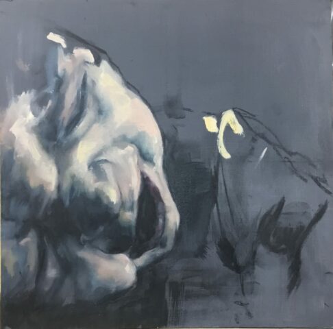 Fusain et Huile, peinture contemporaine, nourrisson, Morphogenèse, Naissance, Toulouse Occitanie