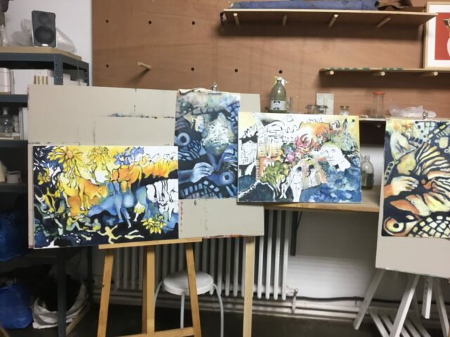 Pratiques plastiques contemporaines, créativité, stage, Toulouse, Huile, Encre, Matières picturales, Tempera, Encre végétale, Peinture, Dessin, Pierre noire, Expression, Figuration, Espace Eclair