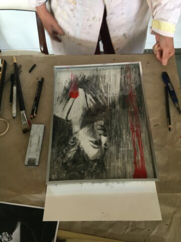 Pratiques plastiques contemporaines, créativité, stage, Toulouse, Matières picturales, Dessin, Pierre noire, Expression, Figuration, Espace Eclair