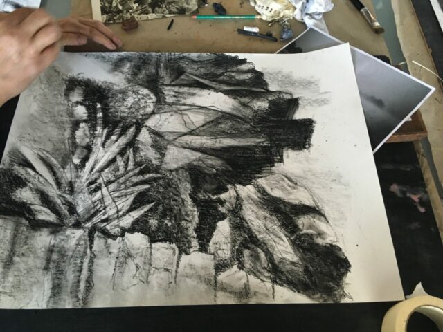 Pratiques plastiques contemporaines, créativité, stage, Toulouse, Matières picturales, Dessin, Pierre noire, Expression, Figuration, Espace Eclair