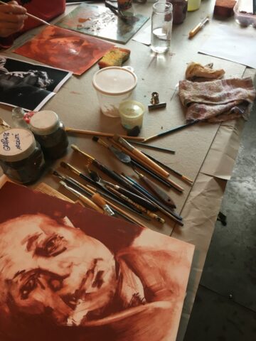 Pratiques plastiques contemporaines, enseignement, créativité, stage, Toulouse, Huile, Matières picturales, Tempera, Peinture, Expression, Figuration, Espace Eclair, Portrait