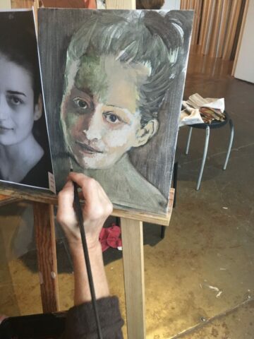 Pratiques plastiques contemporaines, enseignement, créativité, stage, Toulouse, Huile, Matières picturales, Tempera, Peinture, Expression, Figuration, Espace Eclair, Portrait