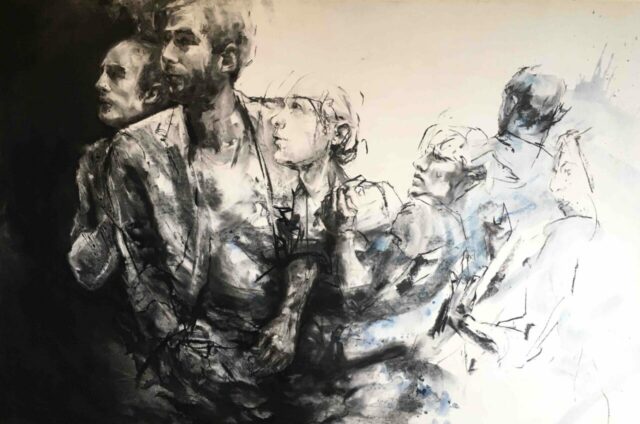 Ensemble VI, fusain et pastel sur carton 120 x 80 cm, 2025 BD